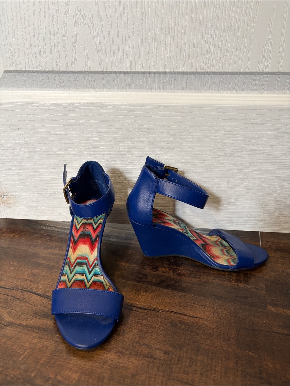 Blue Wedge Ankle-Strap Heels